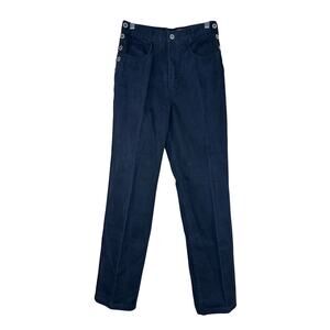 Women's Straight Leg Jeans in Navy with Button-Trim Waist